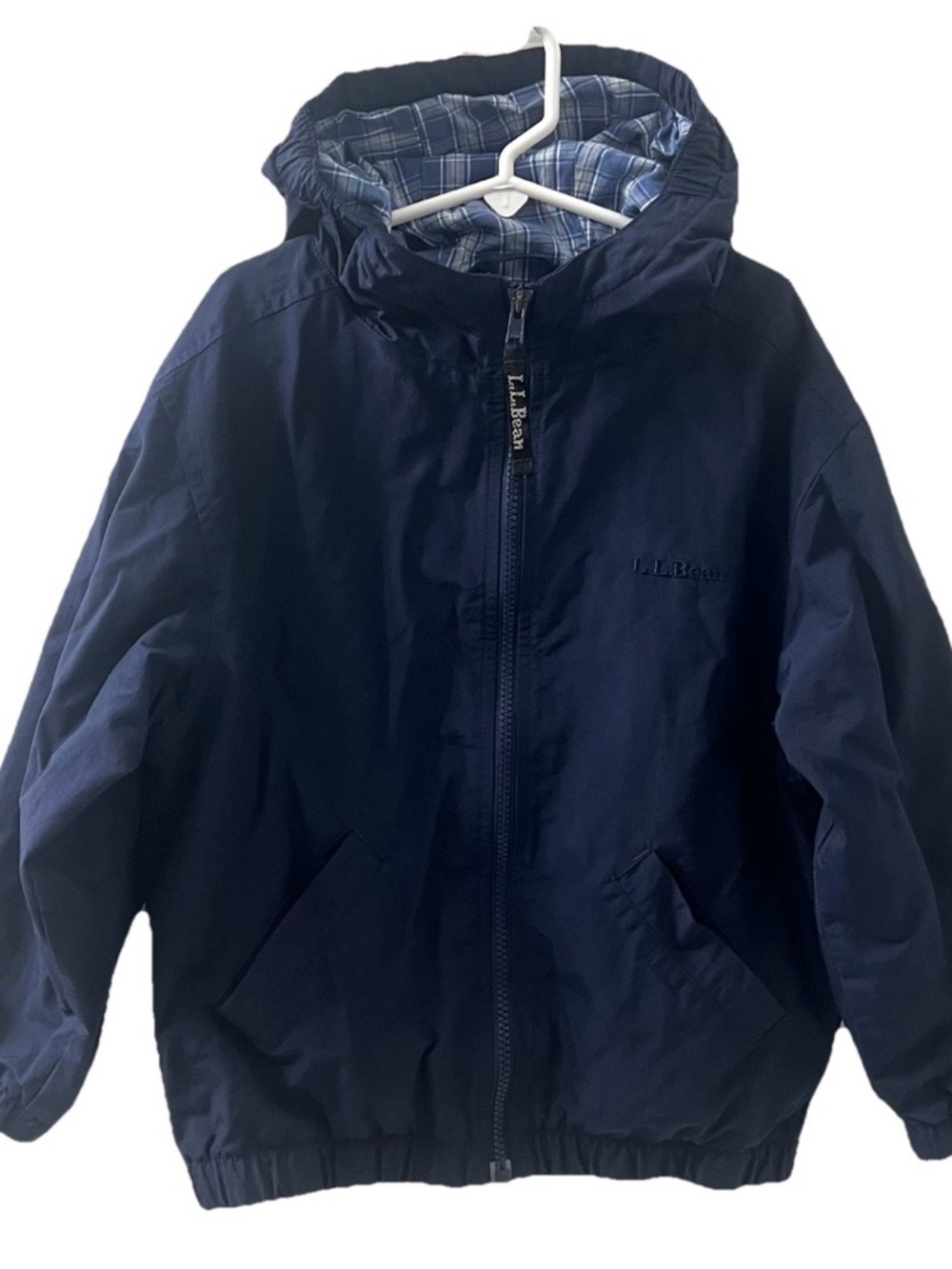 L.L.Bean Kids Navy Blue Lined Waterproof Zip Hooded Jacket XS (6) With Pockets